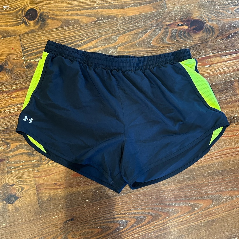 Under Armour Black and Lime Green Sports Shorts